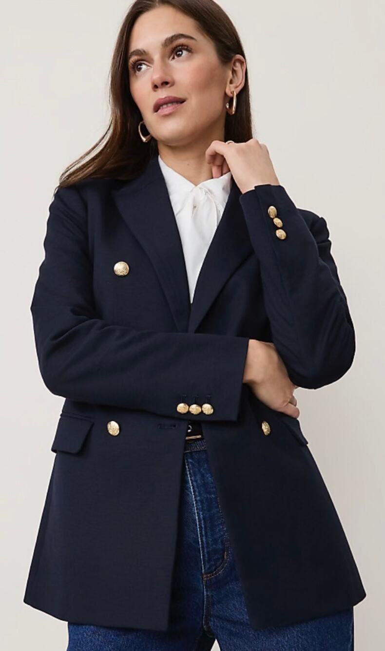 Ann Taylor The Waverly Wool Blazer Double-breasted Button Front Navy Sz 12 New